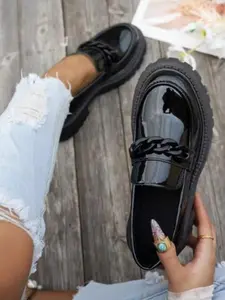 Women's Comfortable Slip-On Flatform Vintage Loafers, Thick Platform Sole Buckle Detail, Gothic Style Casual Commuter Party Daily Wear Shoes