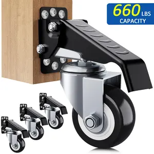 4 Pack Workbench Casters Wheels 660Lbs Retractable Casters Set of 4 Heavy Duty Side Mount Caster Rollers 2.5" Stepdown Castor Wheels for Bench Machinery Work Table with Installation Template
