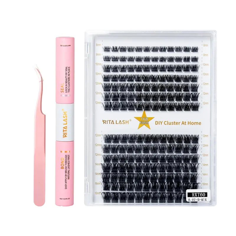 Individual False Eyelashes with Bond & Seal & Tweezer, 1 Set Natural Look Eyelash Extensions, Self-grafting Curl Eyelashes, Eye Makeup Accessories, Voluminous False Eyelashes, DIY Lash Clusters, Cluster Eyelashes Kit