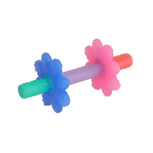 Teensy Tube Teether – Textured Hollow Baby Teething Tube that Reaches Front Teeth & Back Molars, Made of Soft Silicone (Pink Rainbow)