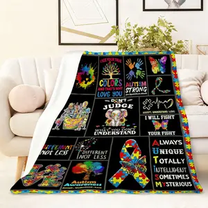 Autism Awareness Fleece Blanket 270G Premium Flannel Warm Soft Throw for Home Decor Sofa Bed Couch Car Travel with Inspirational Quotes Puzzle Pieces Butterfly Design Support Acceptance Gift for Adults