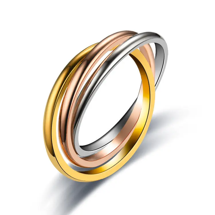Silver Triple Interlocking Trinity Ring - Fashion Costume Jewelry Accessory, Alloy, Color Coordinated, Composite, Interlocked Rings, Alloy Rings, Color Coordinated Rings
