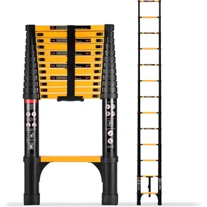 Telescoping Ladder, 16.5 FT,  Extension Ladder, 330 lbs Capacity, Collapsible Multi-Purpose Ladder for , Roof and RV; Yellow
