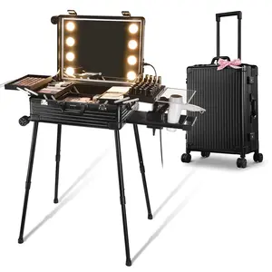 Byootique Rolling Makeup Case 26 Inch LED Lighted Mirror Cosmetic Travel Trolley
