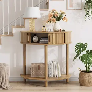 31.5'' Grooved Half-Moon Console Table, Farmhouse Sofa Table Behind Couch, Modern Entryway Table, Decorative Table for Living Room, Hallway, Entryway or Foyer Narrow Entry, Walnut