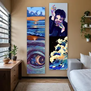 Ocean & Girl Pattern Wall Hanging Tapestry, 1 Count Vertical Tapestry, Cool Portrait and Classic Japanese Wave Long Narrow Banner Tapestry, Home Decor for Bedroom, Living Room