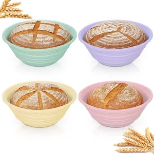 TRAIL RECKONING 4Pcs Silicone Bread Proofing Basket,9" Collapsible Silicone Proofing Baskets for Sourdough Bread Baking,Non-stick Round Dough Proofing Bowl Sourdough Bread Baking Supplies