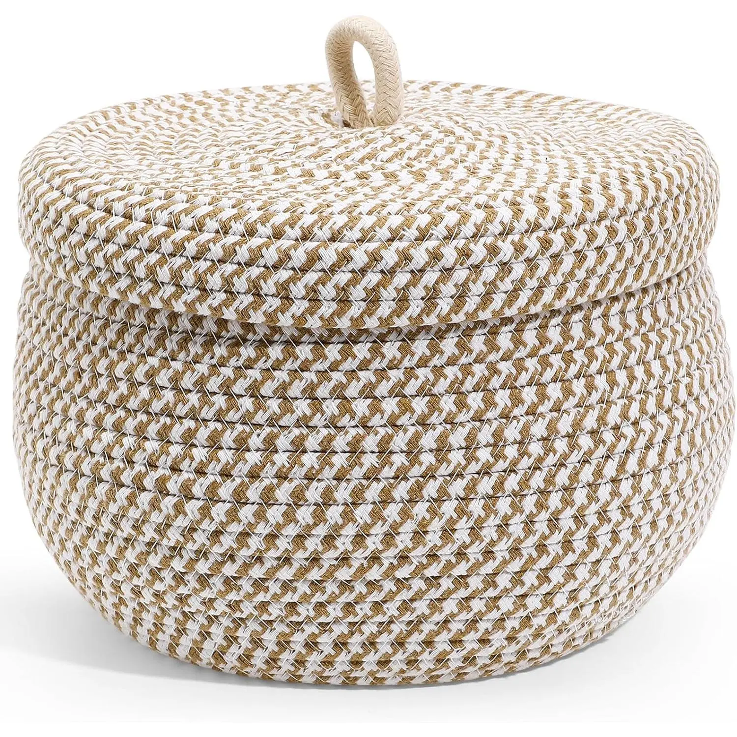 Round Storage Basket with Lid, 8.25In Decorative Basket Cotton Rope Woven Basket with Lid for Living Room Bedroom Basket, Flower Girl Basket Cute Basket, Flower Baskets for Weddings