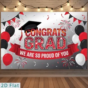 2D Flat, Party Banners 2D Flat Banner, Polyester Backdrop Red Black Congrats Grad Backdrop Graduation Party Decorations 2026, for Party Decor Home, Garden, Club, Farm, Room, No Electricity, Easy to Hang Gift for St. Patrick's Day, 2D Flat