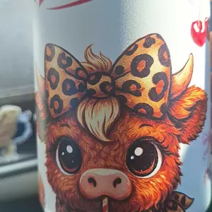 40oz Insulated Mug, Dr Pepper Soda Print Insulated Tumbler, Leopard Highland Cow Cartoon Design, Double-Wall Vacuum Insulated Stainless Steel with Straw Lid & Handle, Leak-Proof Thermal Mug Keeps Drinks Hot 12H and Cold 24H, Valentines Birthday Gift