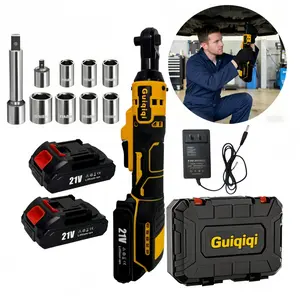 21V Cordless Electric Ratchet Wrench  Heavy-Duty Torque -  Lithium-Ion Batteries & Charger, 8 Sockets, 1/4" Adapter & 3" Extension Bar - Variable Speed Trigger, Ergonomic Grip, for Engine Repair/ Home