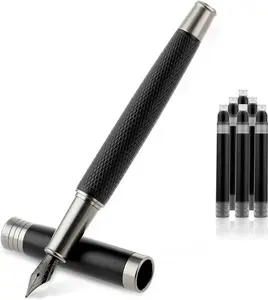 Luxury Fountain Pen Set, Metal Fountain Pen with 6 2.6mm Ink Cartridges Smooth Writing Calligraphy Pens for Journaling Gift Office Business (0.5mm fine point)