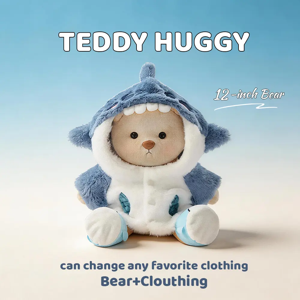 TEDDY HUGGY Blue Shark Teddy Bear Outfit - Animal Series for 12-Inch Plush Bears, Soft Stuffed Animal Clothes, Dress-Up Clothes Doll Accessories