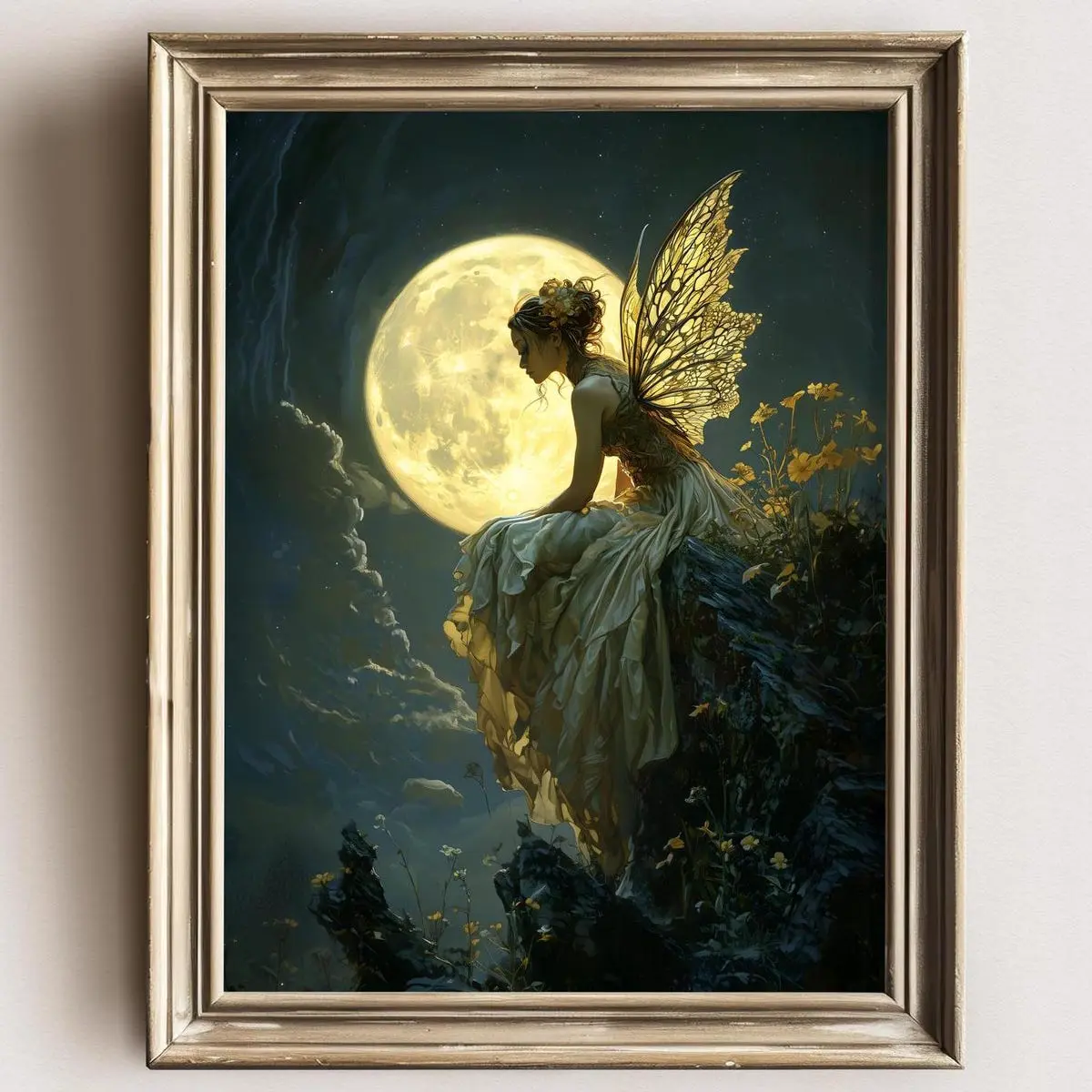 Fairy Celestial Wall Art, Fae Witchy Moody Home Decor, Dark Art Cottagecore, Whimsical Wall Art, Woodland Fairies , Fairy Dance Unframed