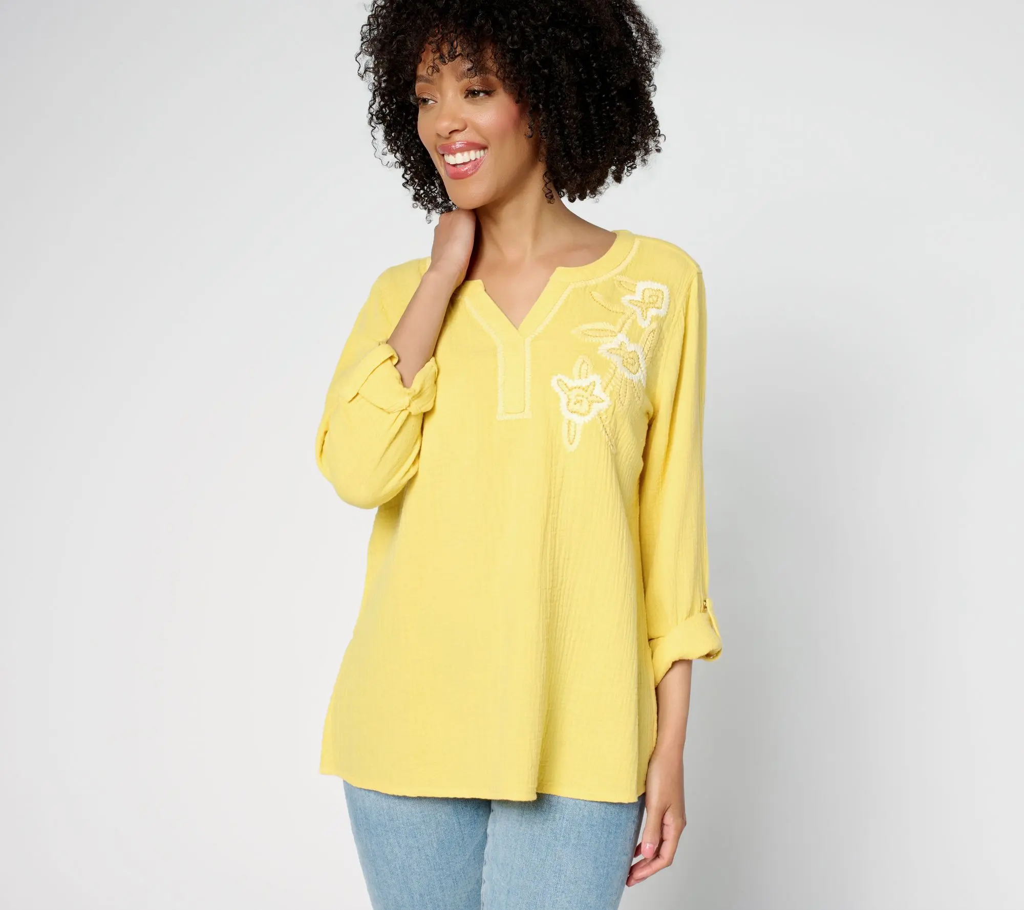 Susan Graver PURE Regular Getaway Gauze Embroidered Tunic