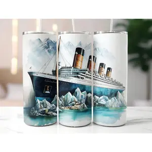 Titanic Iceberg Tumbler Wrap, Titanic Ship Tumbler Sublimation Design, 20oz Skinny Tumbler With Straw