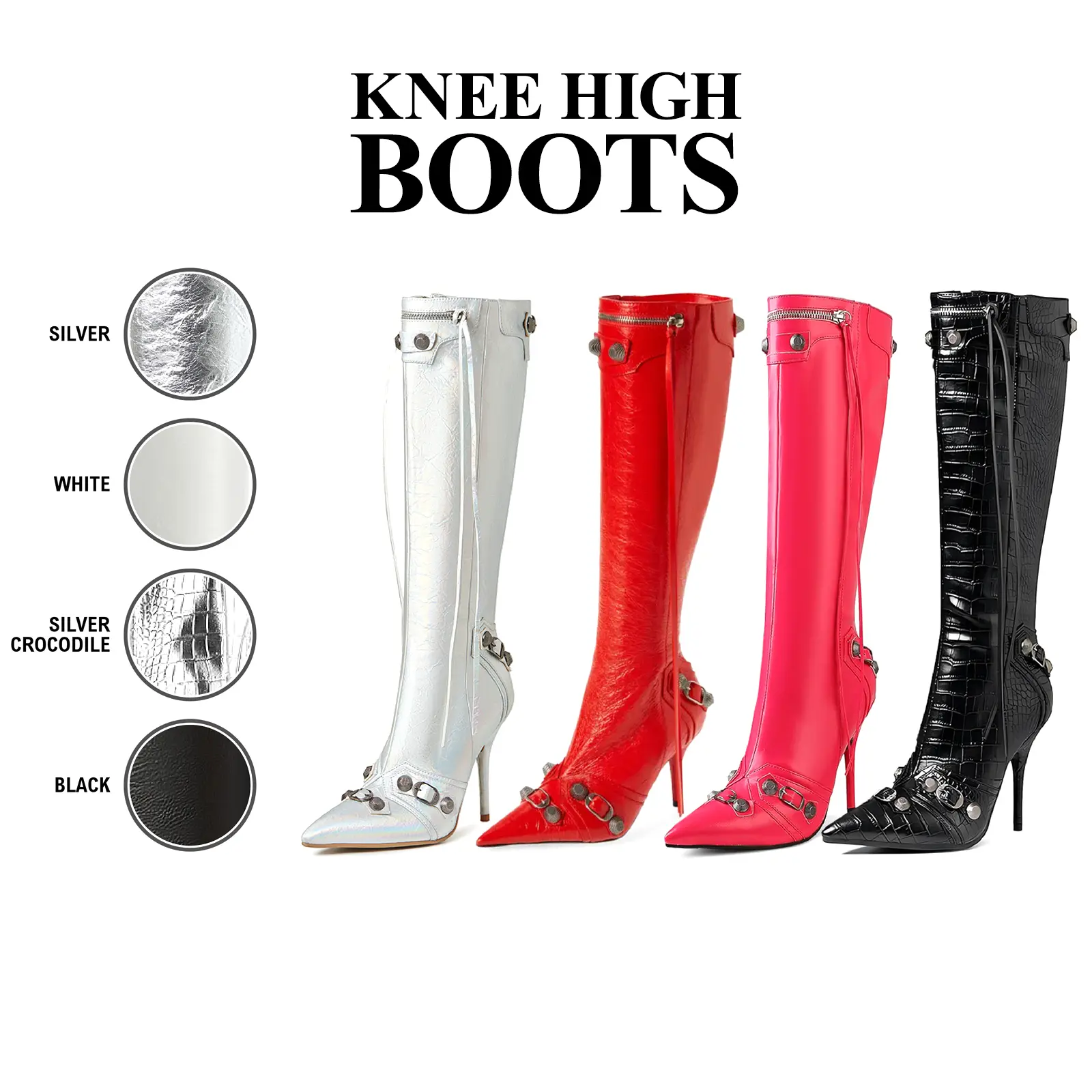CYNLLIO Womens Knee High Boots Pointed Toe Stiletto High Heels Fashionable Rivets Tassels  Design Comfy Party Outing Dating Holiday Dress Fall Boot
