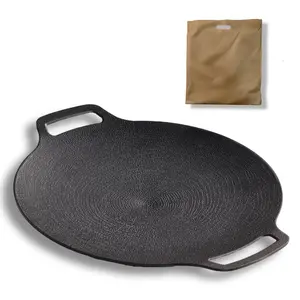 Korean Grill Pan - Non-Stick Aluminium Cookware, Oil-Resistant, Gas & Induction Compatible, Multi-Functional, Dual Handle, Food-Grade, Easy-to-Clean, Hanging-Design, Indoor Smokeless, Family-Size & Mini Single-Use Options for Family Gatherings Cookware