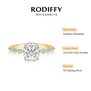 RODIFFY 2.0CT Synthetic Moissanite Cushion Cut Engagement Ring In Sterling Silver