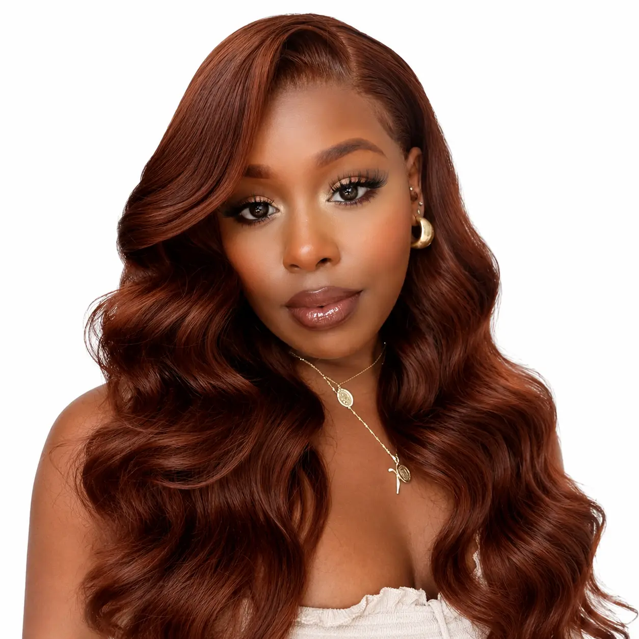 Auburn Red Brown 4x4 Lace Closure Body Wave Human Hair Wig, 150% Density Pre-Plucked Glueless Wear Wig