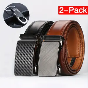 2pcs (1pc Key Chain + 1pc Pack Men's Second Layer Cowhide Ratchet Dress Belts) with Automatic Alloy Buckle • Adjustable Cowhide Belts • Business Style • Ideal Gift for Father's Day
