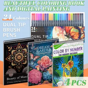 Digital Coloring Book & Marker Set, Art markers - Nature and Mandala Themes, Beginner-Friendly Artwork for Relaxation and Decoration, A4 Spiral Bound, Thick Paper, Not AI Generated, Perfect Gift for Christmas, New Year - Easy to Create