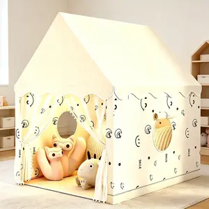 Girls Boys Playhouse Castle Tent, Pink/Beige Kids Play Tent with Window Curtain & Door Curtain, Foldable Secret Base Sleeping Tent with Storage Bag, Ideal Birthday Christmas Halloween Thanksgiving Gift, No Accessories & Lights