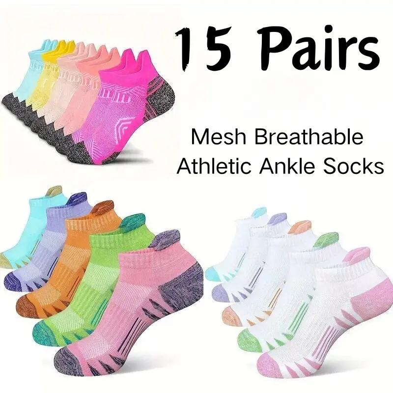 Women's 15 Pairs Compression Ankle Socks, Breathable Arch Support Sports Socks for Running, Outdoor Sports & Daily Casual Wear Heel Tab Socks