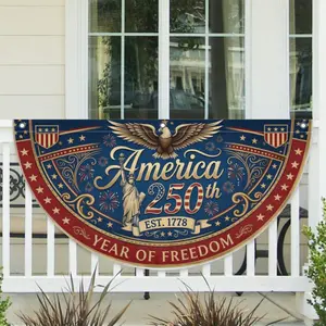 Patriotic Fan Bunting for Independence Day, America 250th Anniversary Hanging Backdrop, Red White Blue Porch Balcony Fence Decor, 1776-2026 USA Birthday Party Supplies