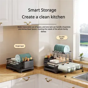 [Holiday Deals]Foldable Pull-Out Dish Drying Rack,Over-Sink Foldable & Pull-Out Dish Rack, 2-Tier Carbon Steel Dish Drainer with Utensil Holder, Space Saving Kitchen Organizer for Small Sink Sidebedroom decor