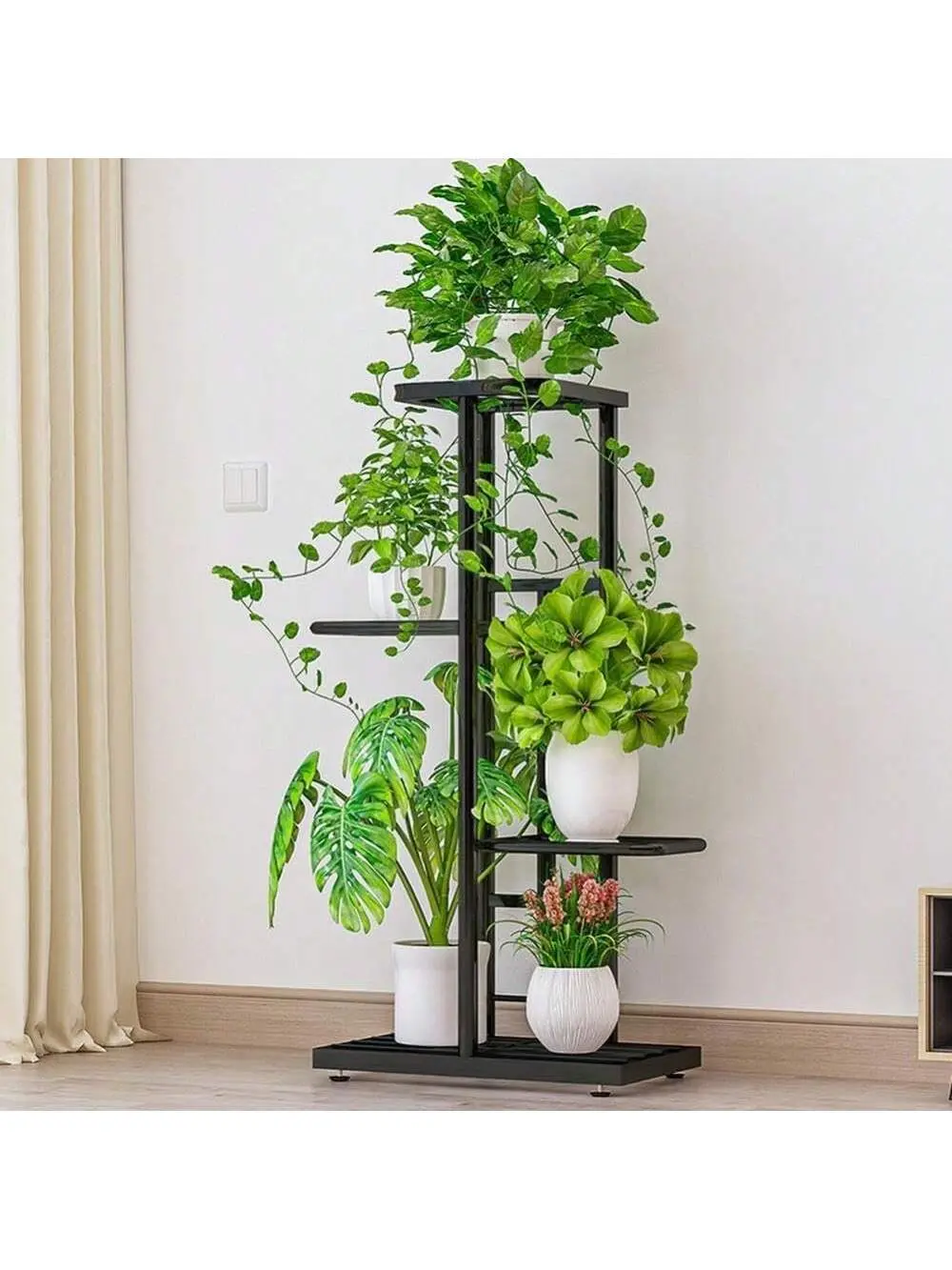 Dark Gray 4-Tier Tall Metal Indoor Outdoor Planter Stand, Space-Saving Vertical Garden Rack & Flower Pot Rack for Corner Shelf Holder in Living Room, Bedroom, Flower Pot Racks