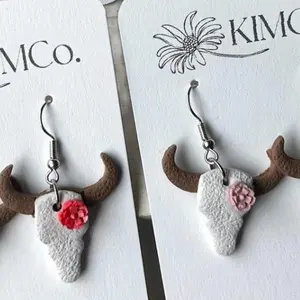 Bull skull polymer clay earrings