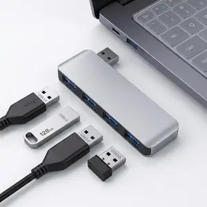 Left Side USB 3.0 Hub, 4-Port -Free USB Splitter for Laptop, Direct-Plug Design, Compatible with MacBook, Laptops, Desktop, Surface, Flash Drive, HDD and USB