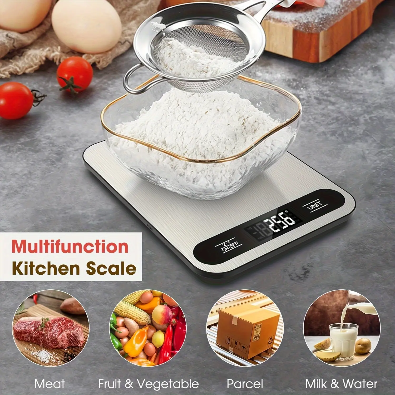 Stainless Steel Food Scale, Food Weight Scale, Food Measuring Tool, 22lb/10kg Digital Measuring Kitchen Scale, 6 Peeling Functions, LCD Display, Precision 1g/0.04oz, Baking, Cooking, Coffee Packaging, Digital Weighing Machine