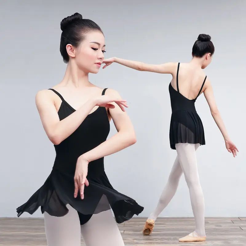 Daydance Lyrical Ballet Dress Women's Girls Camisole Leotard Dress Adult Black Dance Costumes With Mesh Skirt tiktok shop store Dancewear
