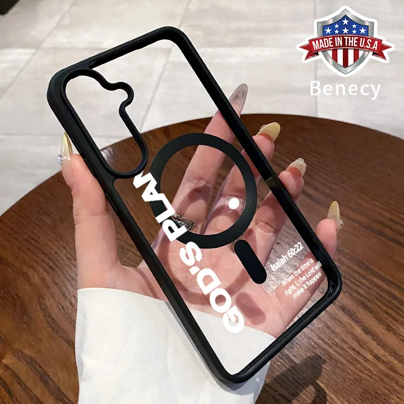 Magnetic Phone Case Supports Wireless Charging Case Compatible with Galaxy S23  Ultra S24 Plus FE S25 S22+ GOD'S PLAN Pattern Non-Yellowing Shockproof Clear Slim Protective Softcase Transparent Acrylic Cover