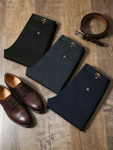 3 Pairs High-End Business Casual Plain Pants, Wrinkle-Resistant, High Stretch, All-Season, Slim Fit & Versatile, Light Luxury (Belt & Leather Shoes Not Included)