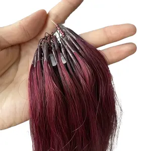 Wholesale Fashionable 2025 50pcs Burgundy Human Hair Nano Beads Extensions, 30g Pack, 8D Micro Loop Ring, 12-20 Inch, Women'S 99J #