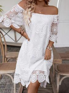 women's plain floral lace off shoulder dress, chic elegant sheer hollow out dress for party holiday wedding guest, ladies gown clothes for all seasons, formal dresses women, womenswear, gown, semi formal wedding attire