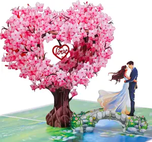 Pop up Anniversary Cards, 3D Heart Cherry Blossom, Bridge with Couple Wedding Cards for Wife, Husband, Her, Him, Girlfriend, Ideal Gift for Birthday, Wedding, Valentines, Mothers Day, 6X8 Inch SISTIMON