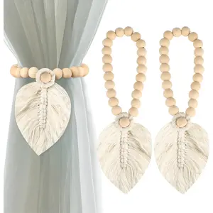 2 Pack Tiebacks for Curtains, Boho Curtain Tiebacks, Boho Macrame Leaf Curtains, Tiebacks, Decorative Curtain Tiebacks for Bedroom, Office, Curtains Decoration