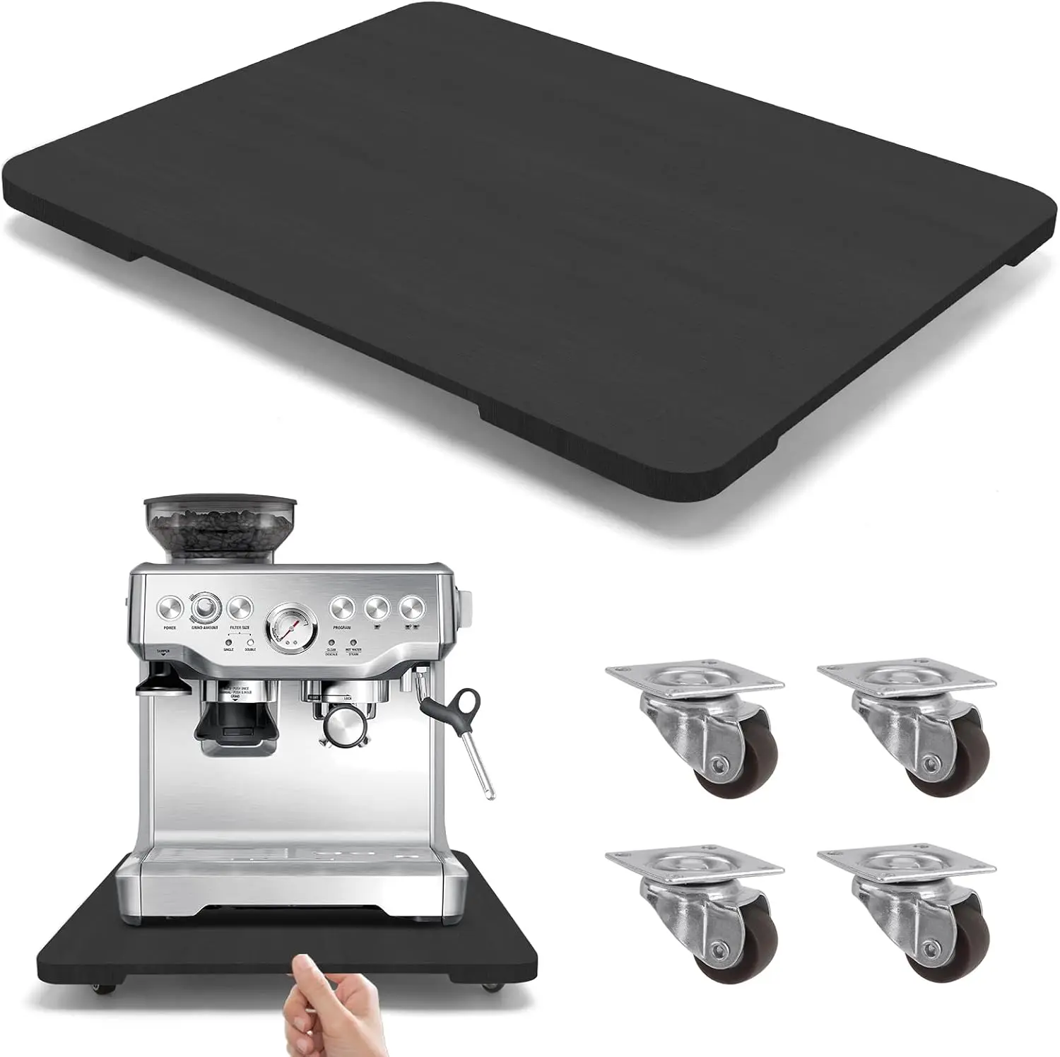 360° Rolling Tray for Coffee Maker, Sliding Tray Countertop Appliance Slider with Rubber Wheels for Heavy Kitchen Appliances, Easily from Under Cabinet (13" W x 16" D, Black)