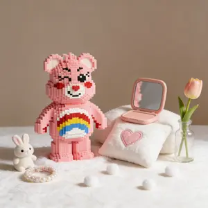 Rainbow Print Bear 3D Puzzle Building Blocks Decoration, Bookshelf Home Office Cabinet Decor, Party Living Room TV Stand Display