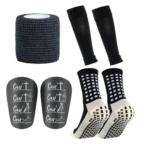 Outdoor Sports Socks Set, 7 Counts/set Non-slip Sports Running Socks & Sock Cover & Bandage & Mini Leg Guards, Professional Football Equipment Set, Training Tools, Grip Socks Sports Athletic Socks Football Accessories,sohochic