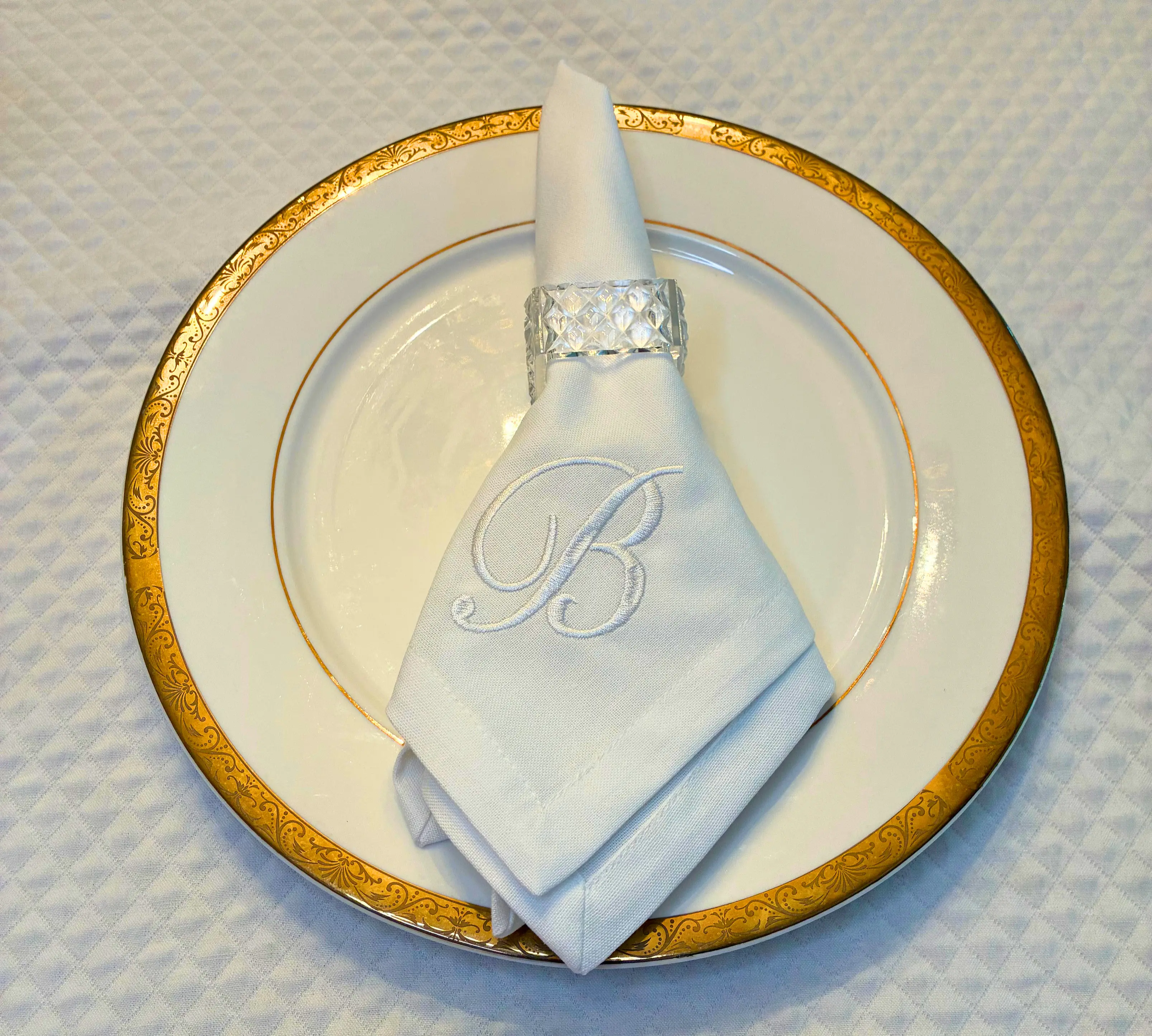 Embroidered Initial Hemstitch Linen Napkins