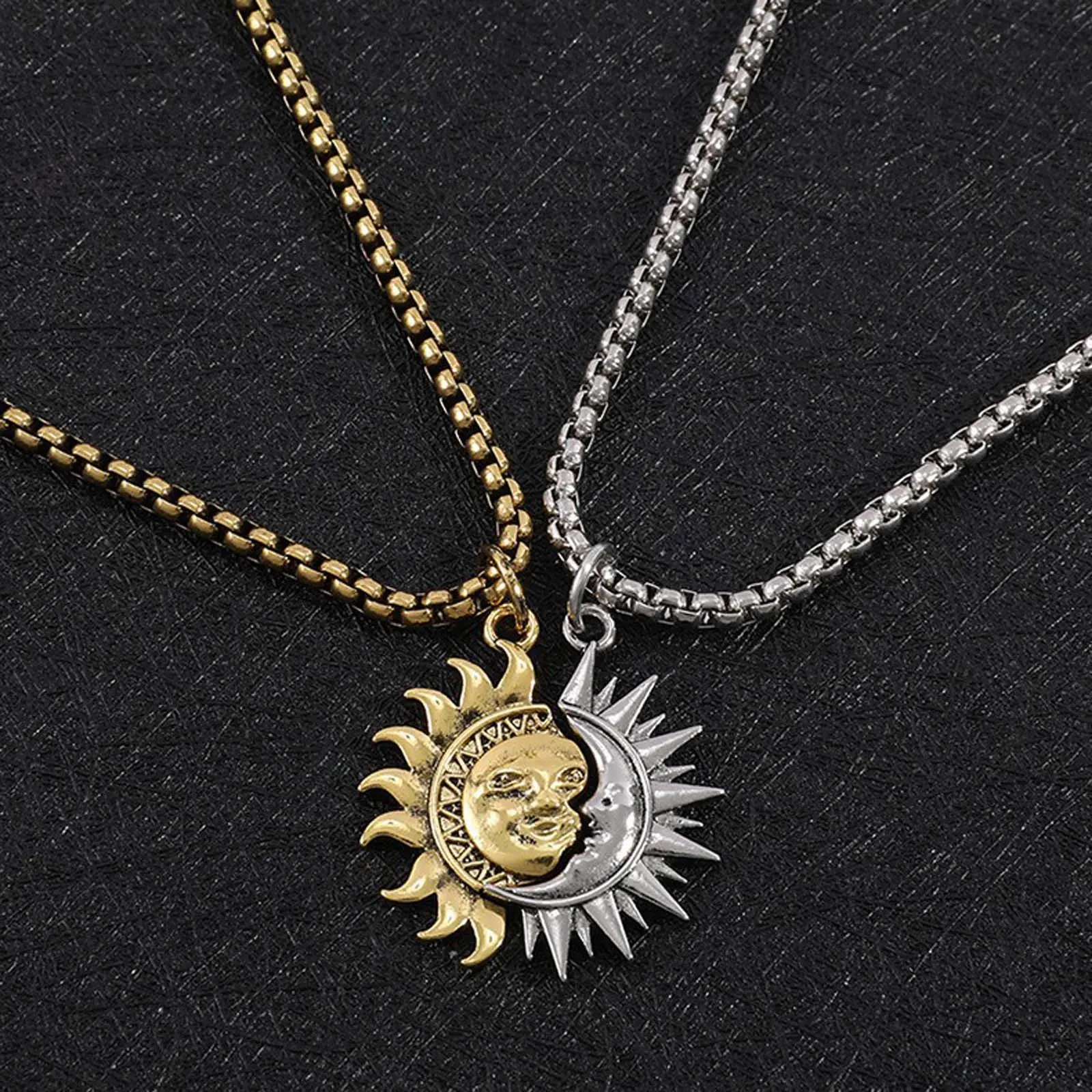 Serelune Jewelry B Retro Sun and Moon Couple Necklace, Asymmetrical Minimalist Jewelry for Men and Women, Romantic Anniversary or Valentine's Day Gift for Boyfriend, Gifts For Boyfriend, Love Gift