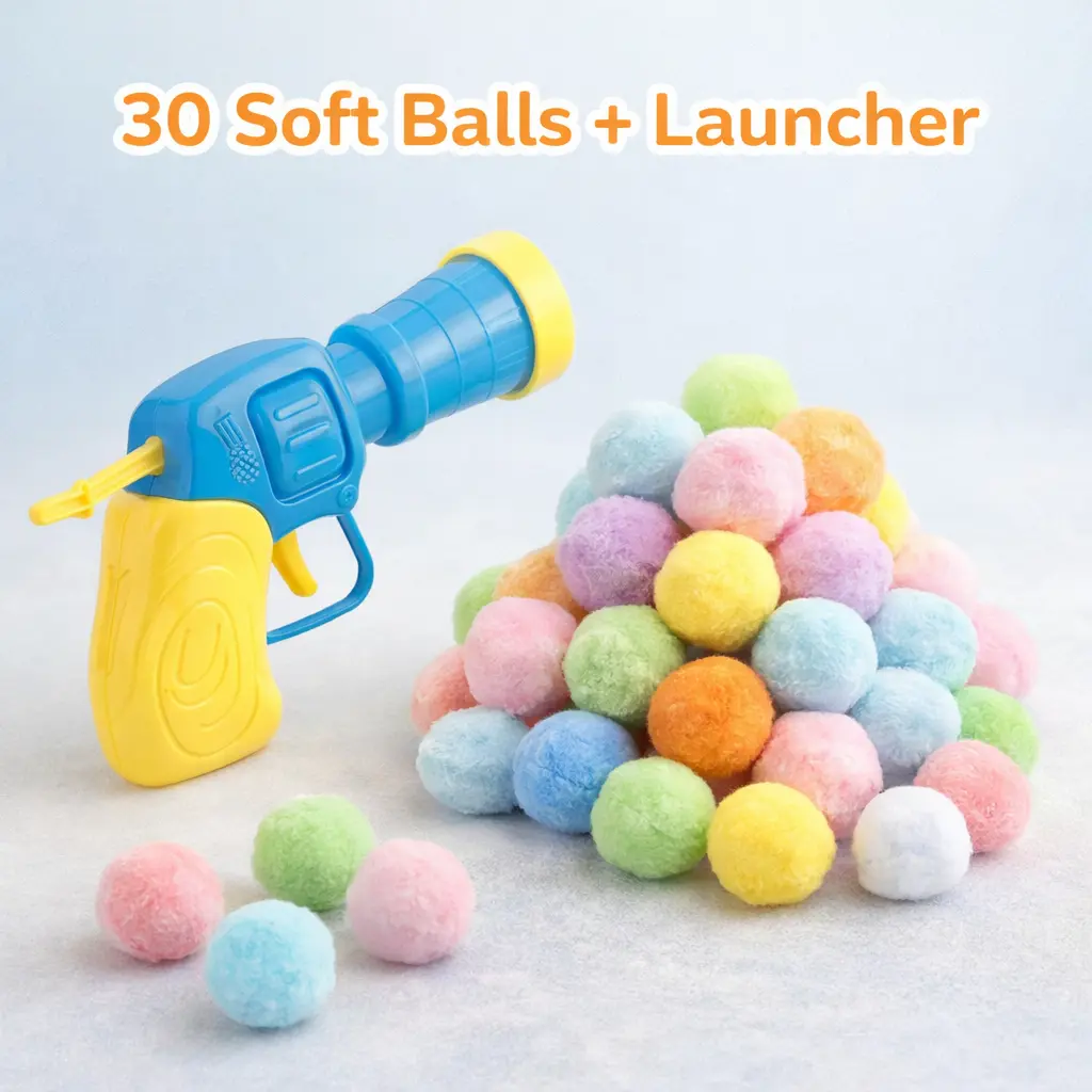Interactive Cat Ball Launcher Toy with 30 Soft Plush Balls, Indoor Cat Exercise & Chase Toy, Handheld Ball Shooting Game for Cats & Kittens, Interactive Pet Play Toy for Hunting, Fetch & Training, Lightweight Cat Enrichment Toy for Active Indoor Cats
