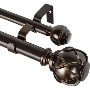 1 Inch Double Curtain Rods 72 to 144 Inches (6-12 Feet) Telescoping Heavy Duty Drapery Rod for Windows 66 to 120, Netted Texture Finials, Antique Bronze, Fewer Rods, Easier Installation