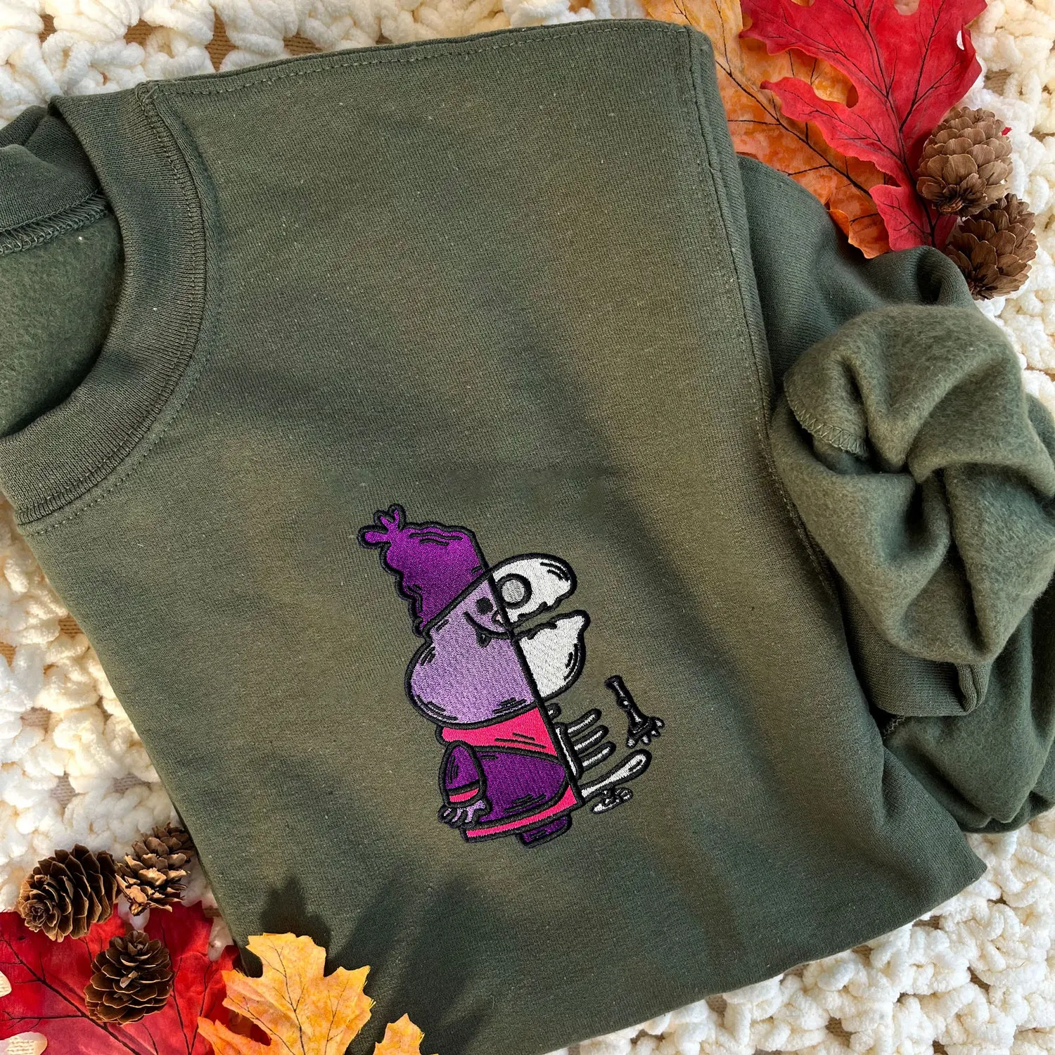 Half Skeleton Chowder Embroidered Sweatshirt, Chowder Cartoon Embroidered Hoodie Sweatshirt, Gifts For Christmas