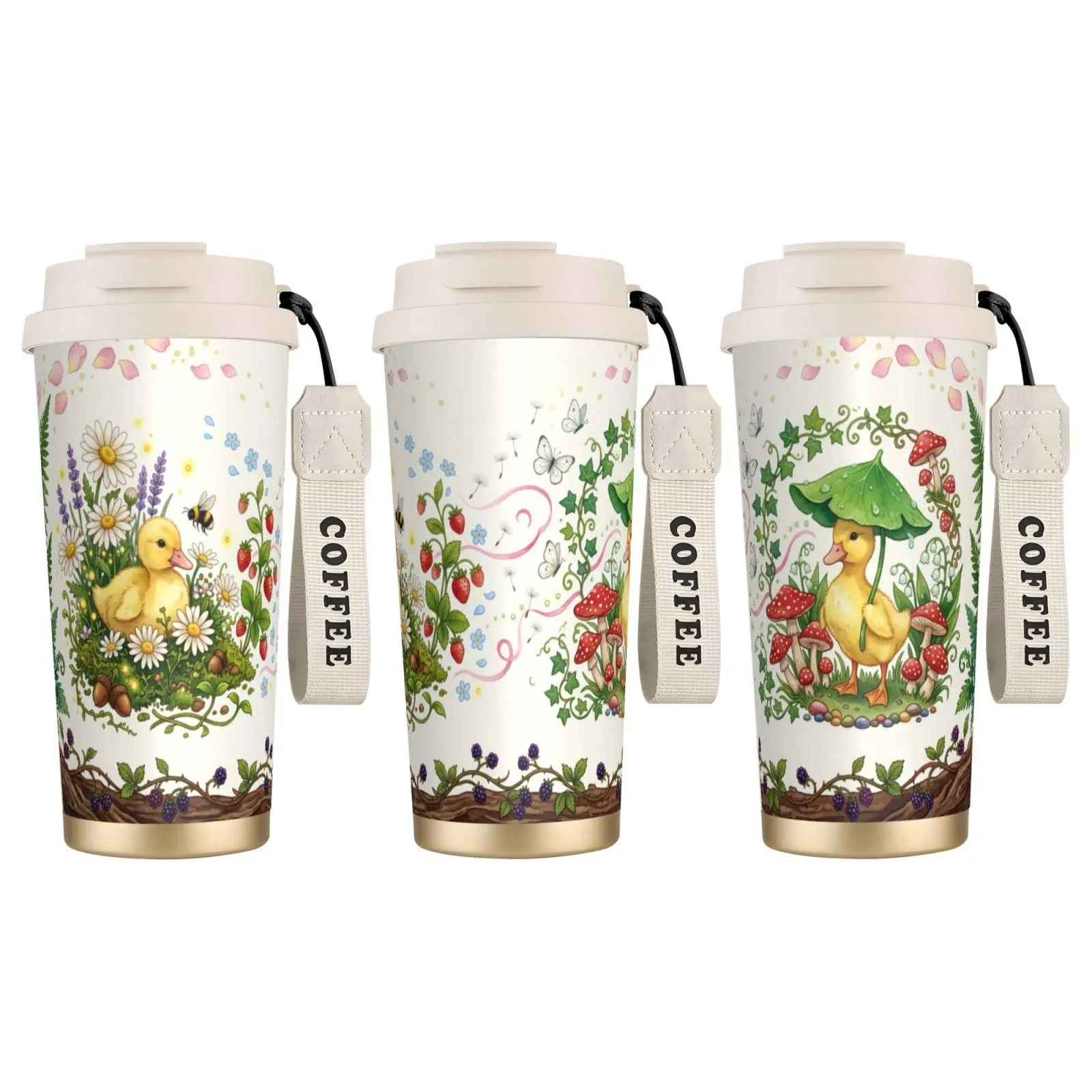 1pc 18OZ Duckling Coffee Cup, Cute Spring Garden Theme, Portable Dual Drink Thermos Cup, Thermos Cold Water Cup, Suitable for Kindergarten, Playground, Travel, Baby Shower Gifts